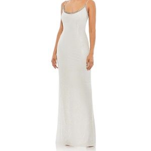 Mac Duggal White Beaded Formal Sheath Gown with Rhinestone accent 8